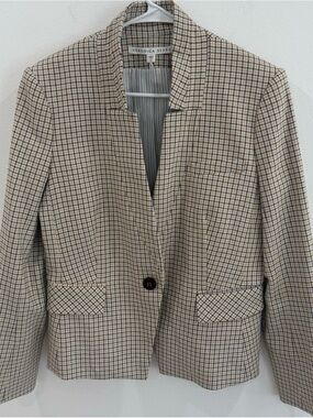 Veronica Beard Beige and Navy Checked Blazer